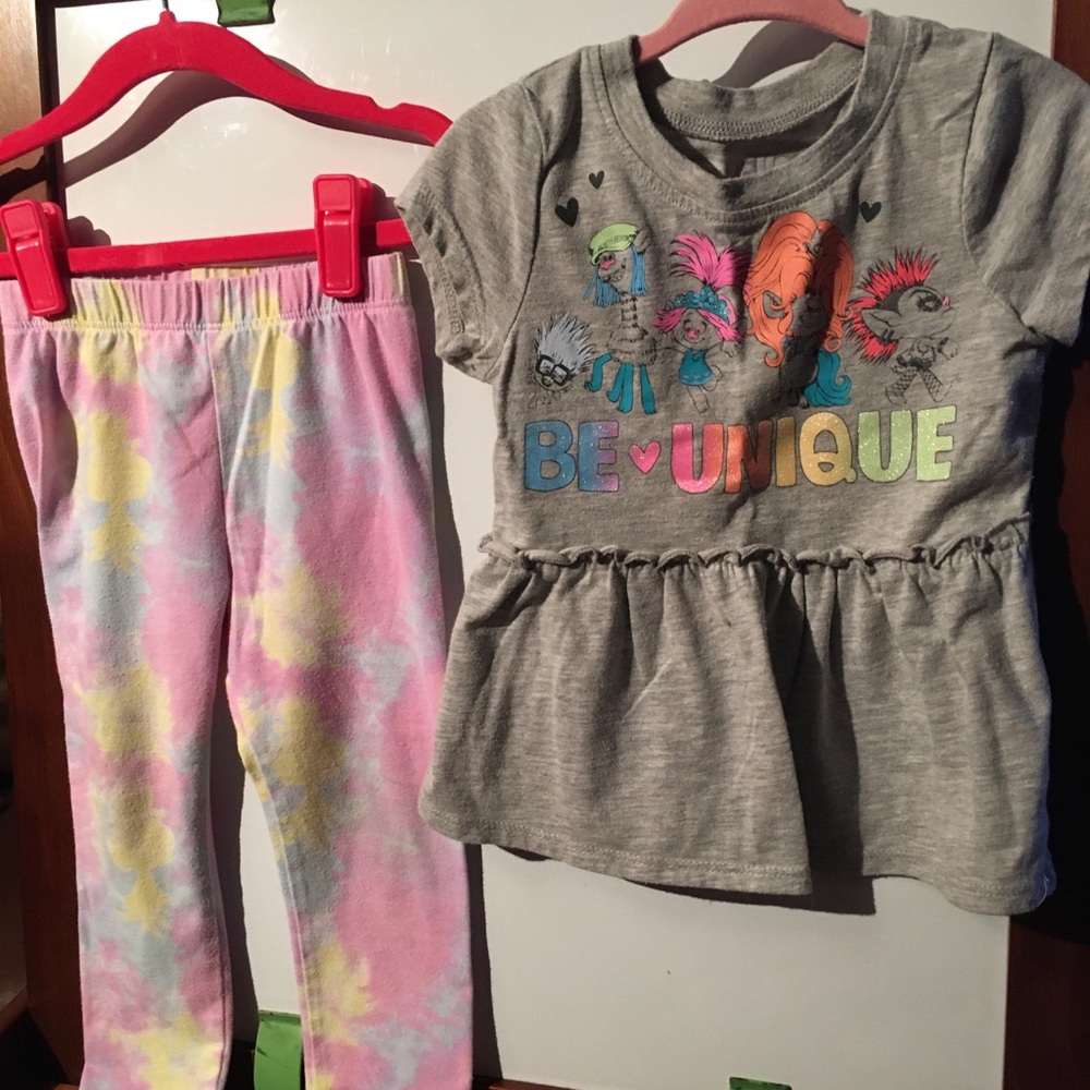 Trolls outfit, skirted tee w/ tie dye pant 2T